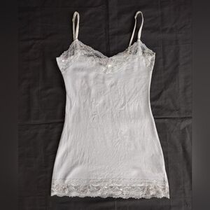 Deb Y2K White Cami Spaghetti Strap Layering Tank Top Lace Sequin Small